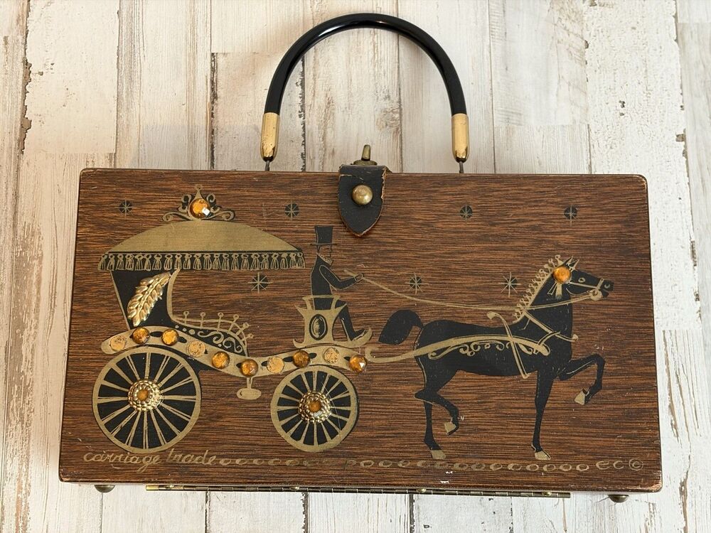 Enid Collins of Texas Handmade Wooden Box Purse Wooden Cigar Box Flaws Read